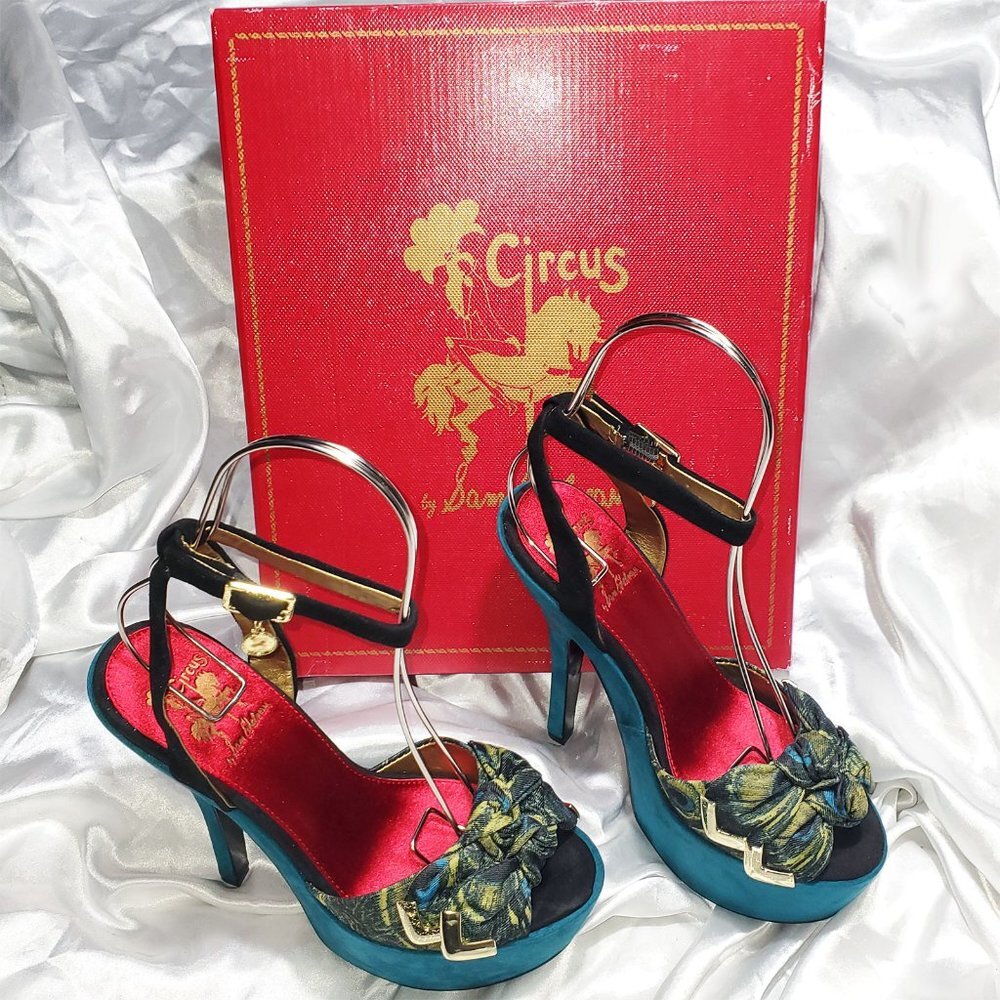 NIB CIRCUS SAM EDELMAN turquoise blue peacock platform high heel sandals JENNY - Picture 2 of 6